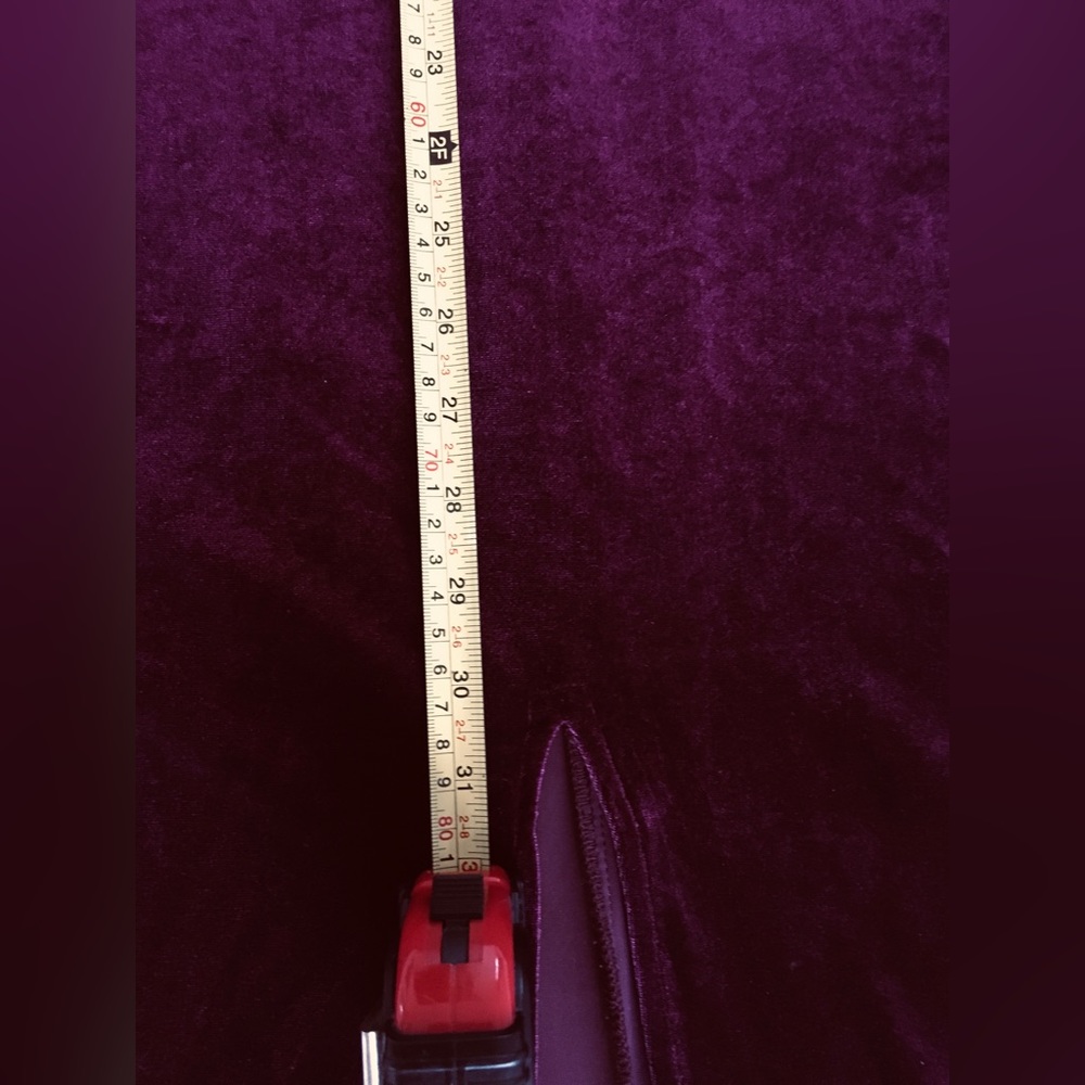 90’s EUC elegant burgundy velvet gown with high front slit. Stretchy. - Picture 7 of 14